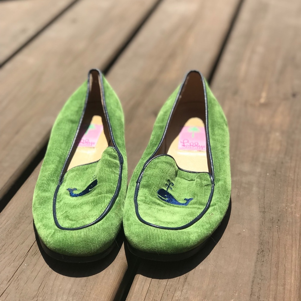 Lilly Pulitzer Green Loafers with Embroidered Detail